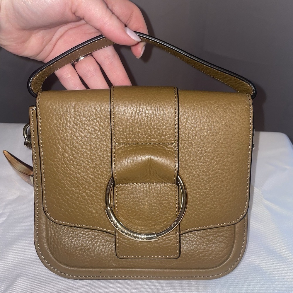 Vince Camuto Caia Brown Moss Leather Crossbody Bag Purse Large Tooth Bag Charm